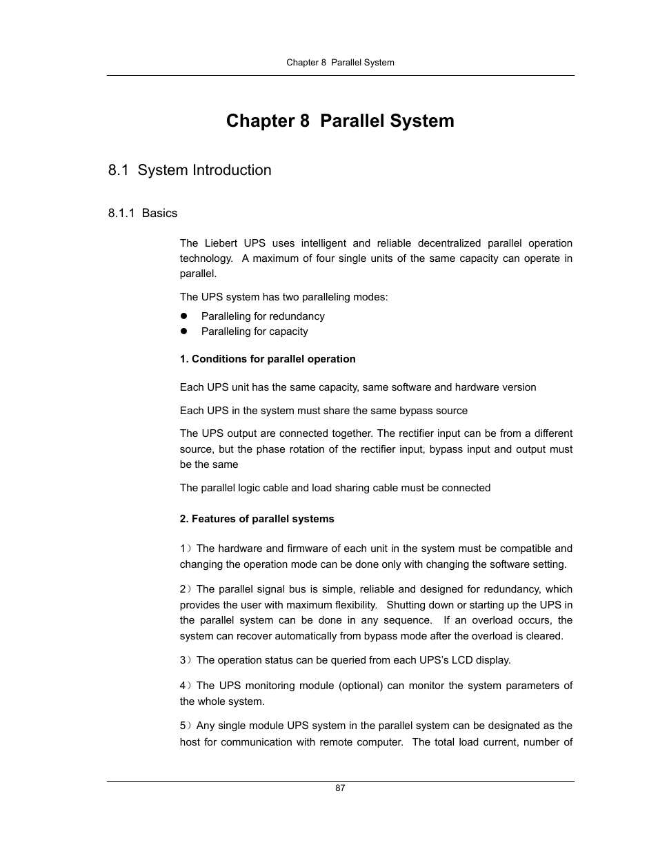 Chapter 8 parallel system, 1 system introduction | Liebert UPS System User Manual | Page 93 / 121