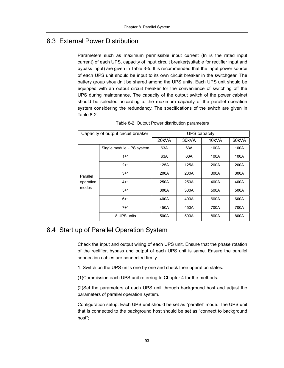 3 external power distribution, 4 start up of parallel operation system | Liebert UPS System User Manual | Page 99 / 121