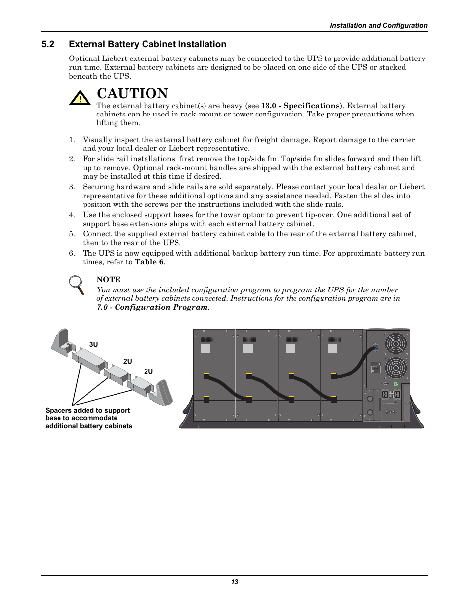 2 external battery cabinet installation, External battery cabinet installation, Caution | Liebert GXT2-6000RT230 User Manual | Page 17 / 40