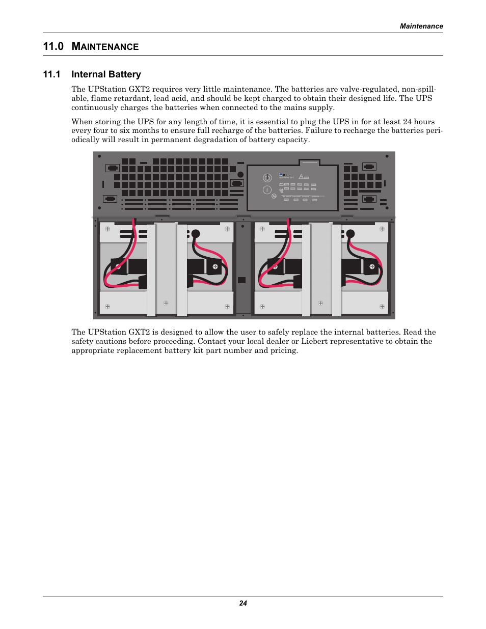 0 maintenance, 1 internal battery, Aintenance | Internal battery | Liebert GXT2-6000RT230 User Manual | Page 28 / 40