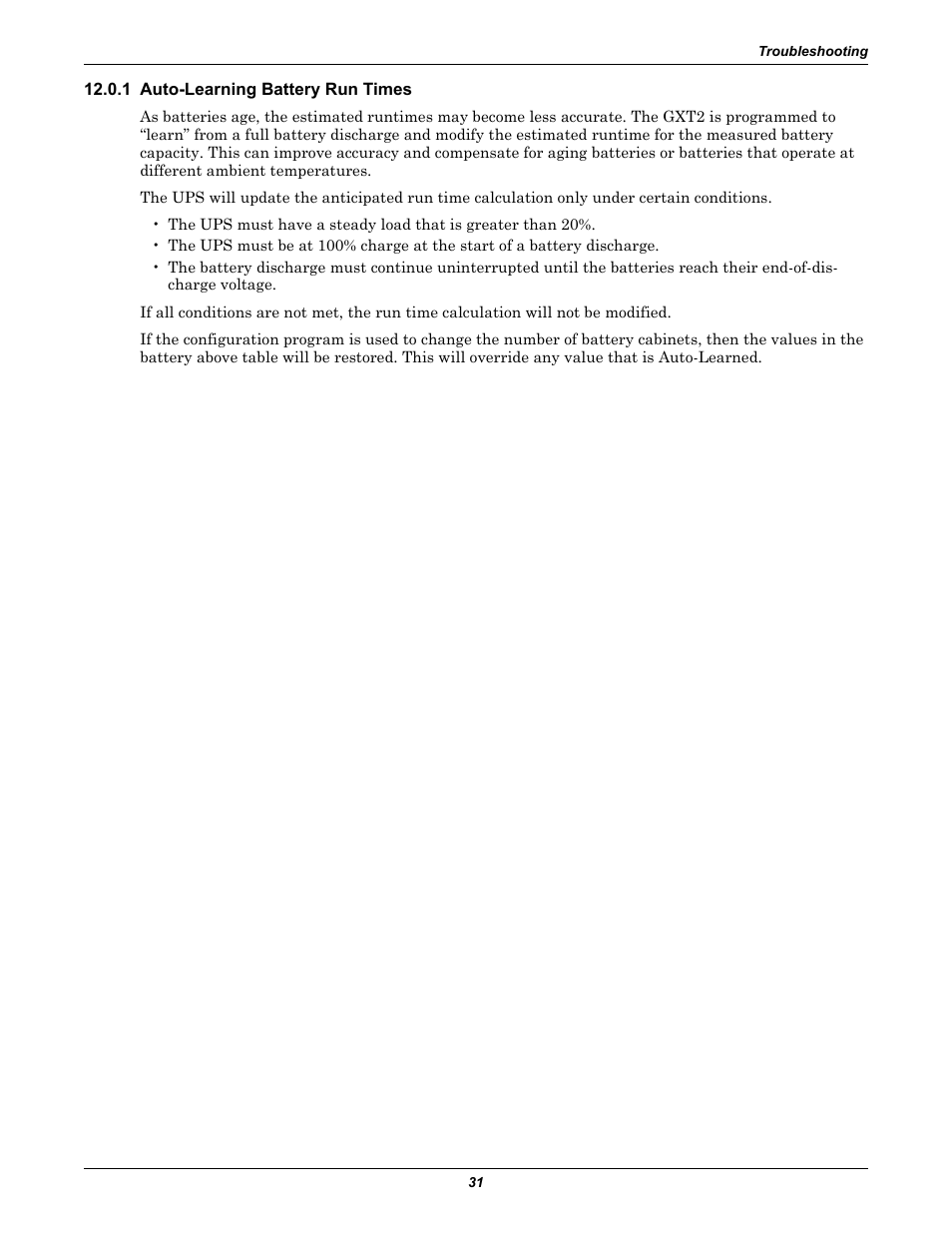 1 auto-learning battery run times | Liebert GXT2-6000RT230 User Manual | Page 35 / 40