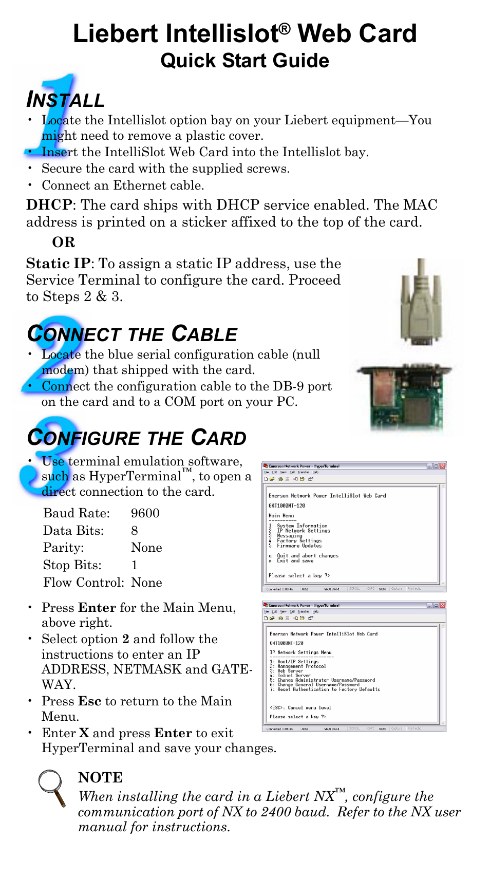 Liebert OpenComms Web Card User Manual | 2 pages