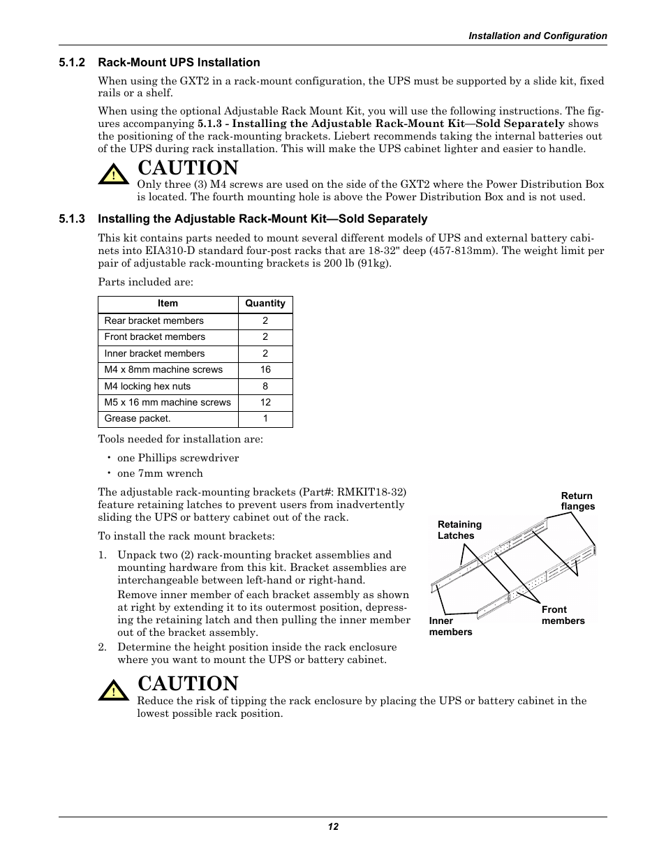 2 rack-mount ups installation, Rack-mount ups installation, 2 - rack-mount ups installation | Caution | Liebert GXT2-6000RTL630 User Manual | Page 16 / 44