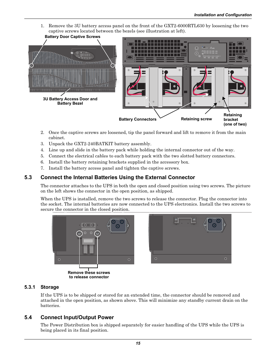 1 storage, 4 connect input/output power, Storage | Connect input/output power | Liebert GXT2-6000RTL630 User Manual | Page 19 / 44