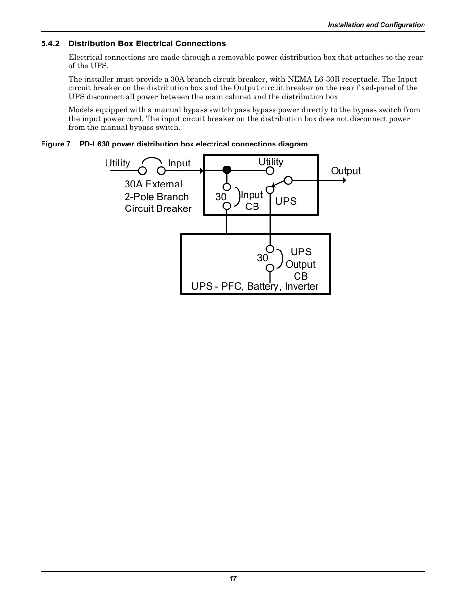 2 distribution box electrical connections, Distribution box electrical connections, Figure 7 | Liebert GXT2-6000RTL630 User Manual | Page 21 / 44