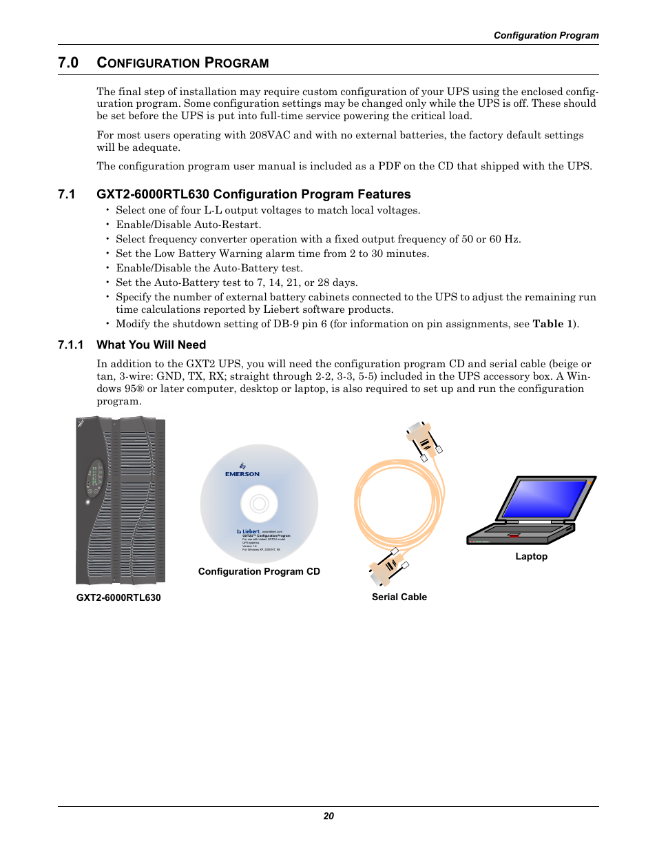 0 configuration program, 1 gxt2-6000rtl630 configuration program features, 1 what you will need | Onfiguration, Rogram, Gxt2-6000rtl630 configuration program features, What you will need | Liebert GXT2-6000RTL630 User Manual | Page 24 / 44