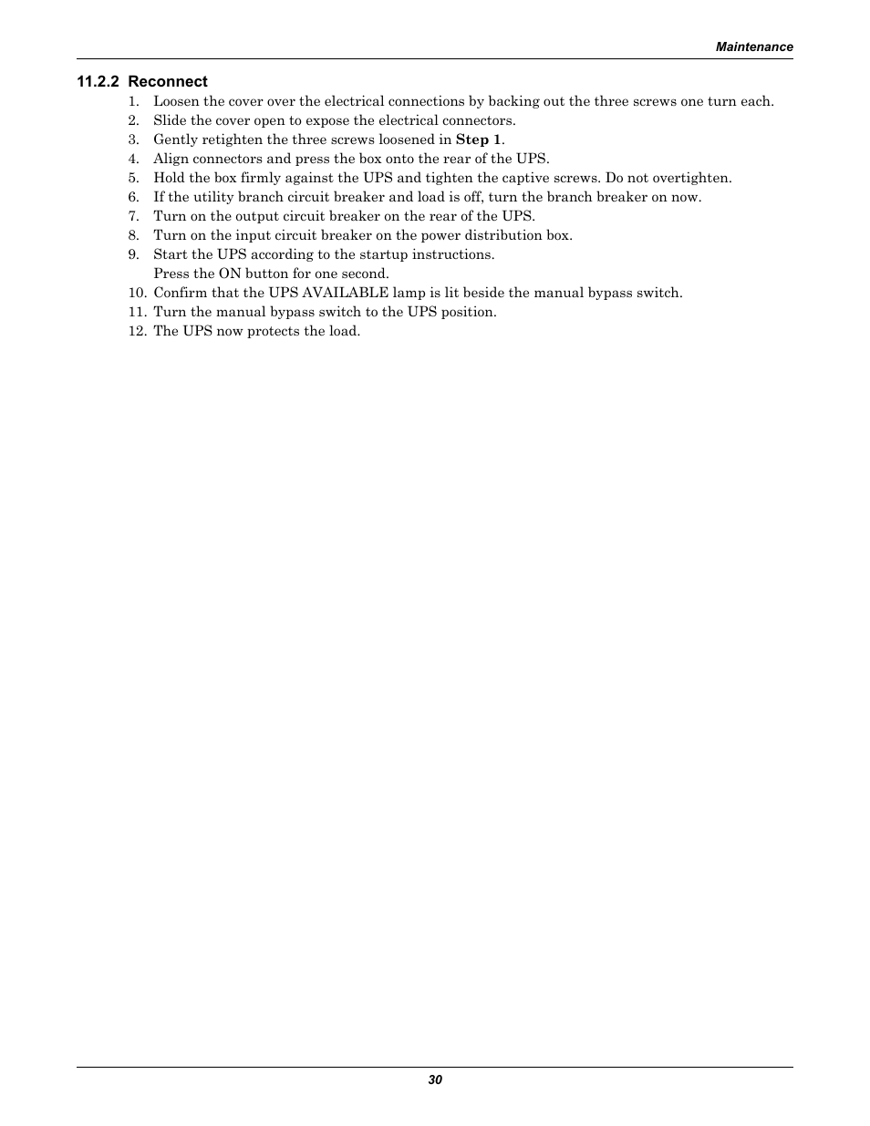 2 reconnect | Liebert GXT2-6000RTL630 User Manual | Page 34 / 44