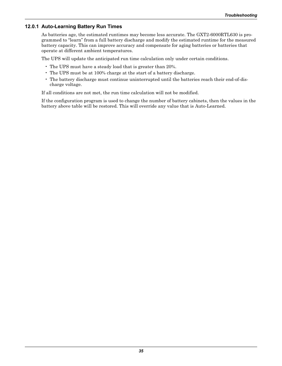 1 auto-learning battery run times | Liebert GXT2-6000RTL630 User Manual | Page 39 / 44