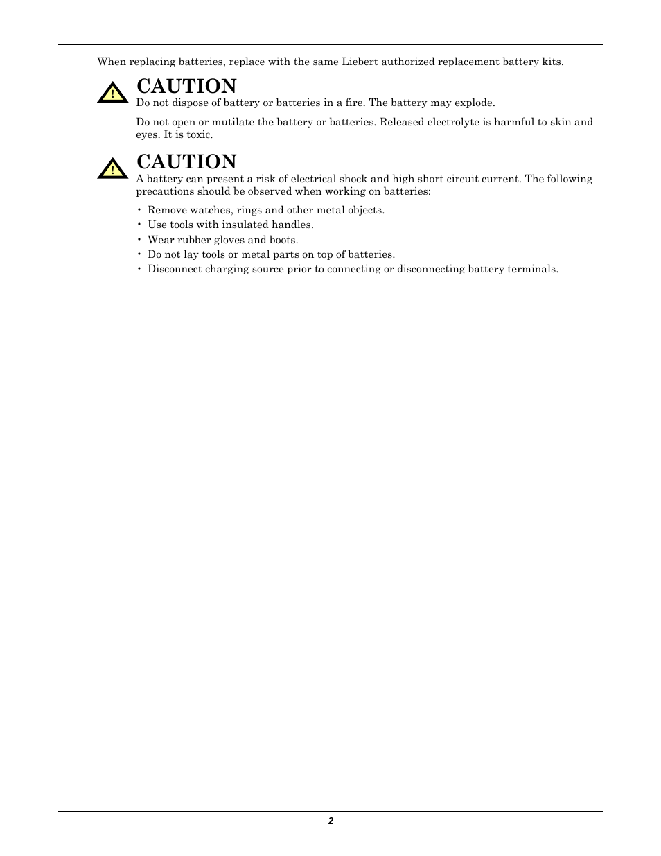 Caution | Liebert GXT2-6000RTL630 User Manual | Page 6 / 44