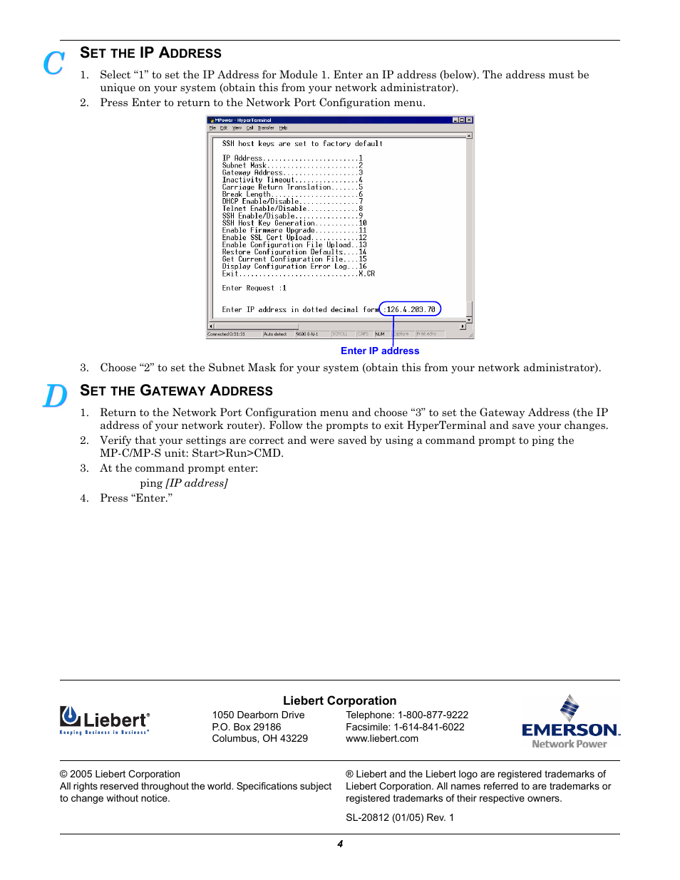 Set the ip address, Set the gateway address, Ip a | Liebert MP-C5120 User Manual | Page 4 / 4