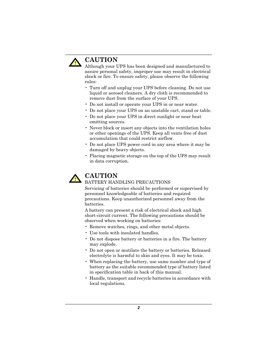 Caution | Liebert 500-650 VA User Manual | Page 6 / 24