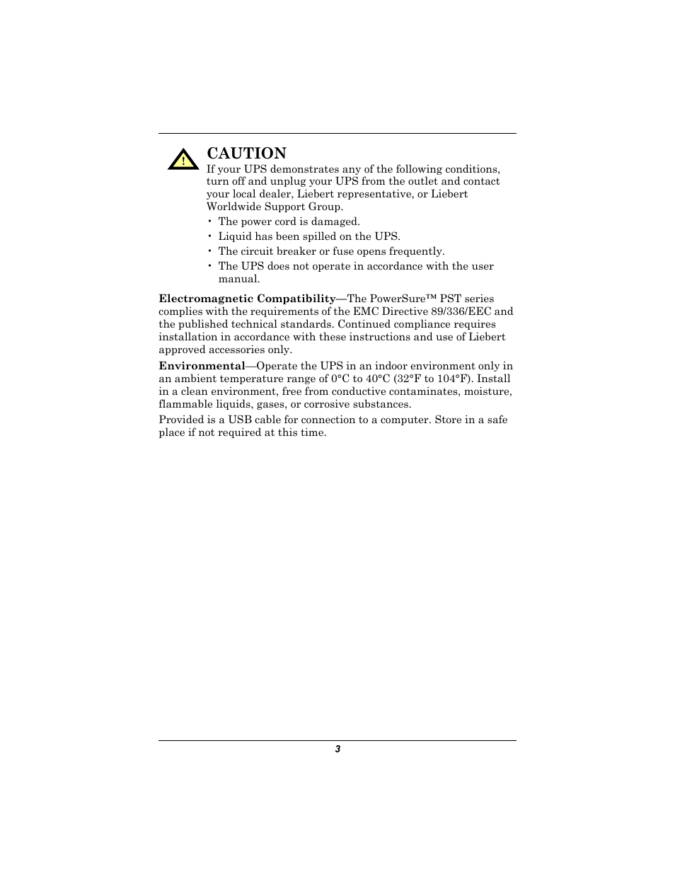 Caution | Liebert 500-650 VA User Manual | Page 7 / 24