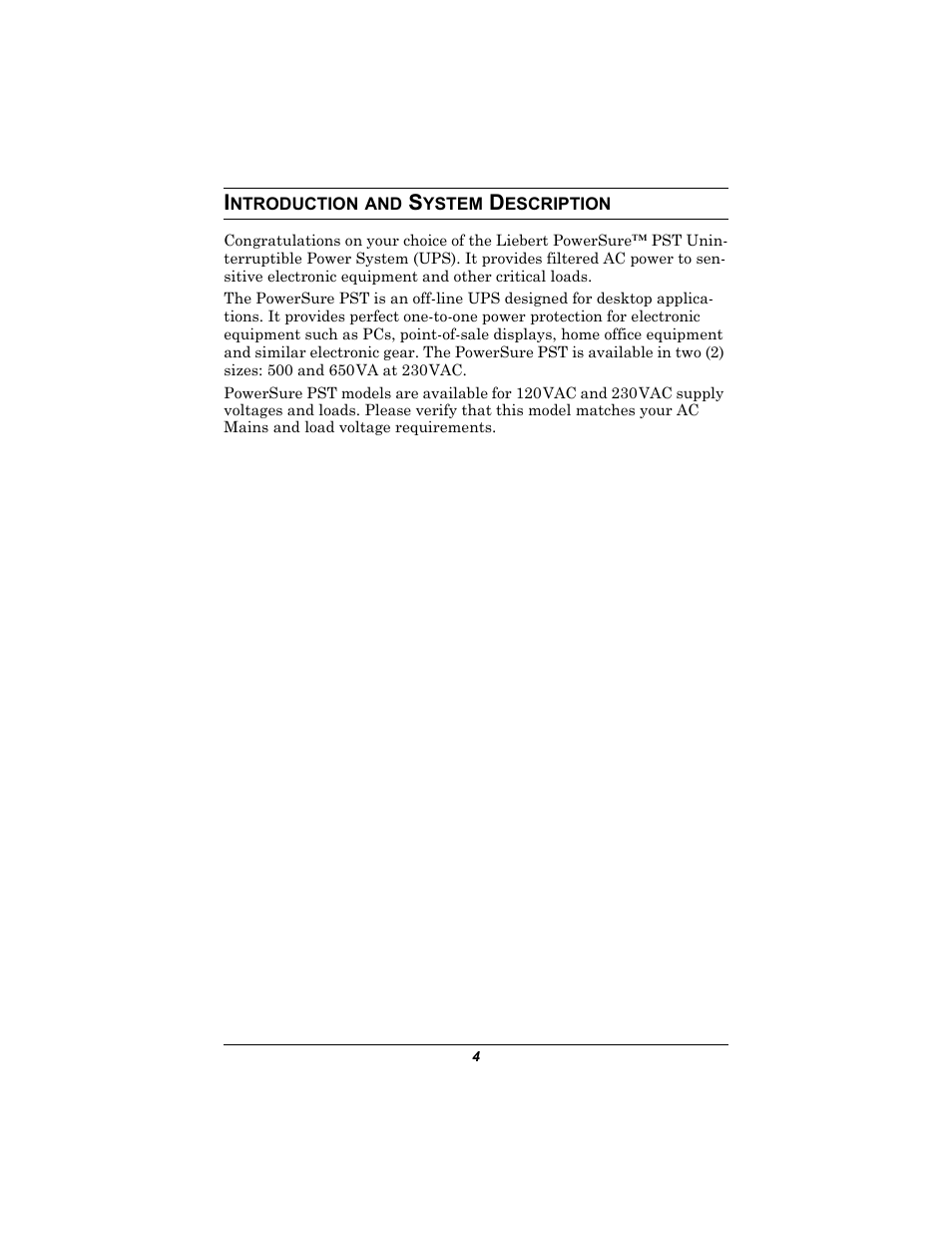 Introduction and system description, Ntroduction, Ystem | Escription | Liebert 500-650 VA User Manual | Page 8 / 24