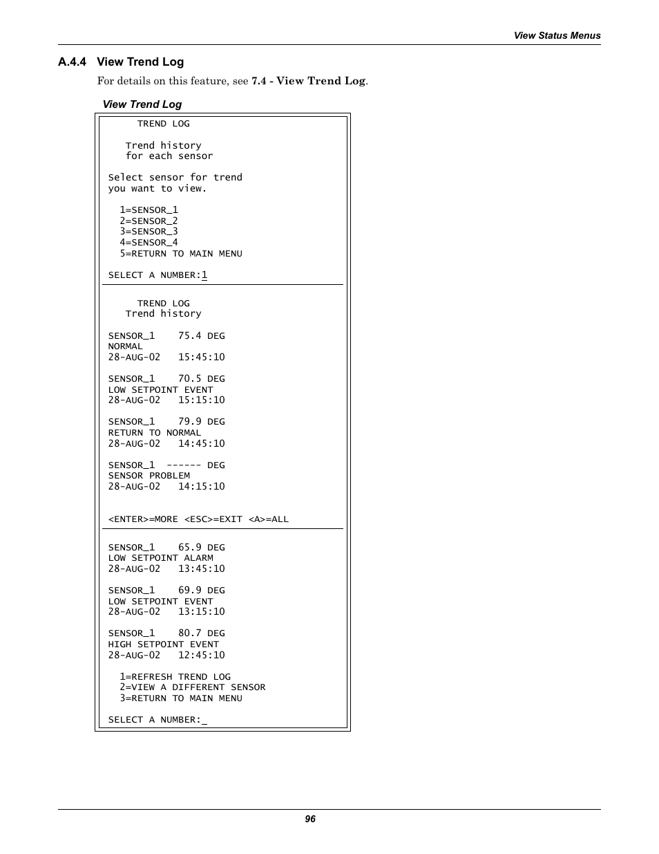 A.4.4 view trend log, A.4.4, View trend log | Section a.4.4 | Liebert Universal Monitor User Manual | Page 104 / 144