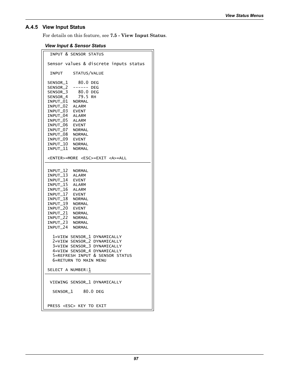 A.4.5 view input status, A.4.5, View input status | Section a.4.5 | Liebert Universal Monitor User Manual | Page 105 / 144