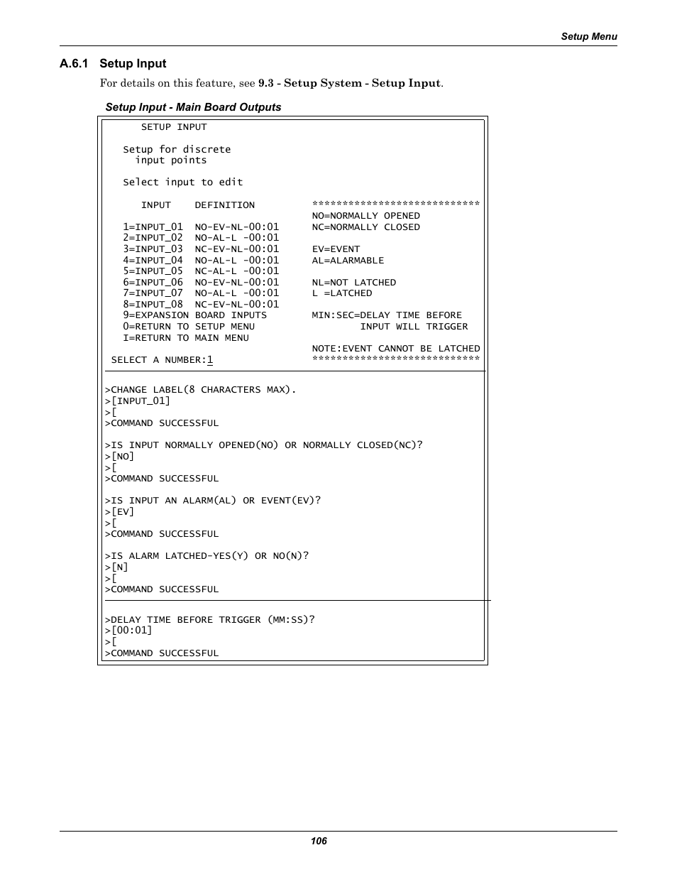 A.6.1 setup input, A.6.1, Setup input | Section a.6.1 | Liebert Universal Monitor User Manual | Page 114 / 144