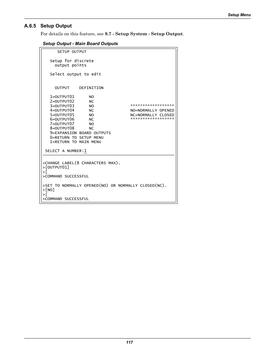 A.6.5 setup output, A.6.5, Setup output | Section a.6.5 | Liebert Universal Monitor User Manual | Page 125 / 144