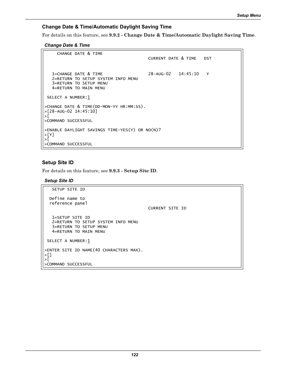 Change date & time/automatic daylight saving time, Setup site id | Liebert Universal Monitor User Manual | Page 130 / 144