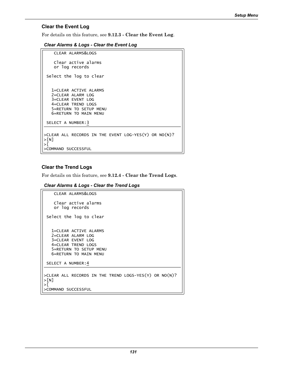 Clear the event log, Clear the trend logs | Liebert Universal Monitor User Manual | Page 139 / 144