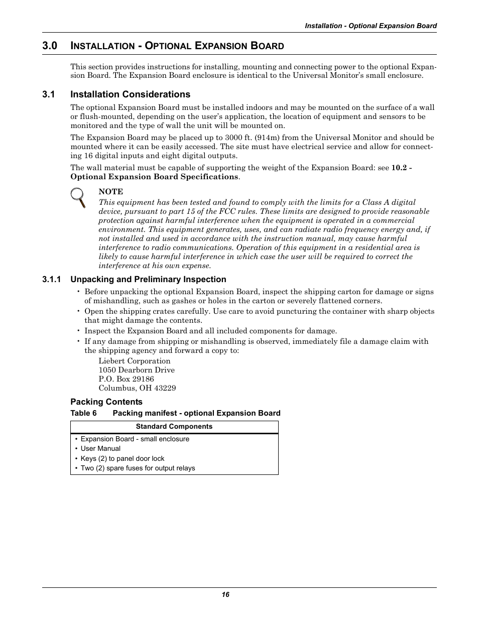 0 installation - optional expansion board, 1 installation considerations, 1 unpacking and preliminary inspection | Packing contents, Nstallation, Ptional, Xpansion, Oard, Installation considerations, Unpacking and preliminary inspection | Liebert Universal Monitor User Manual | Page 24 / 144