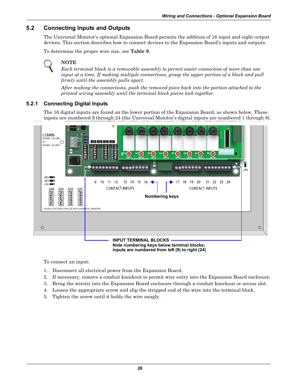 2 connecting inputs and outputs, 1 connecting digital inputs, Connecting inputs and outputs | Connecting digital inputs | Liebert Universal Monitor User Manual | Page 34 / 144