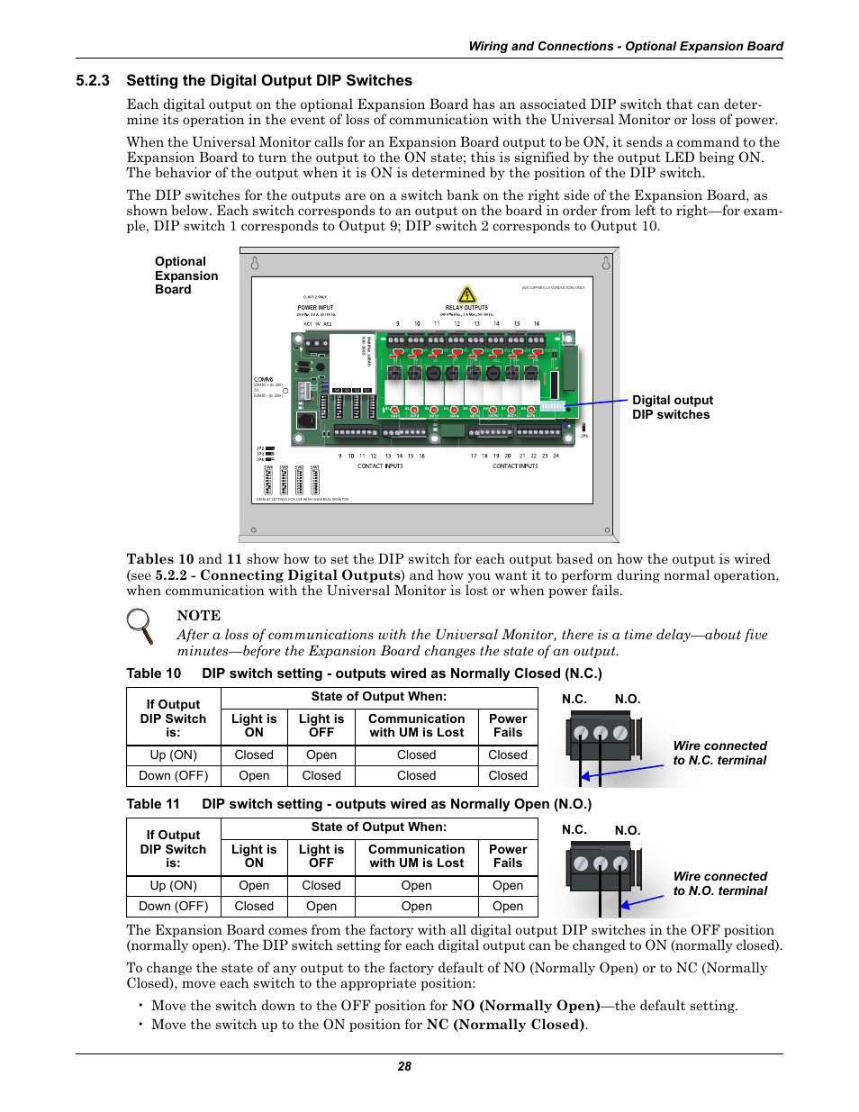 3 setting the digital output dip switches, Setting the digital output dip switches, Table 10 | Table 11, Setting the digital output dip, Switches | Liebert Universal Monitor User Manual | Page 36 / 144