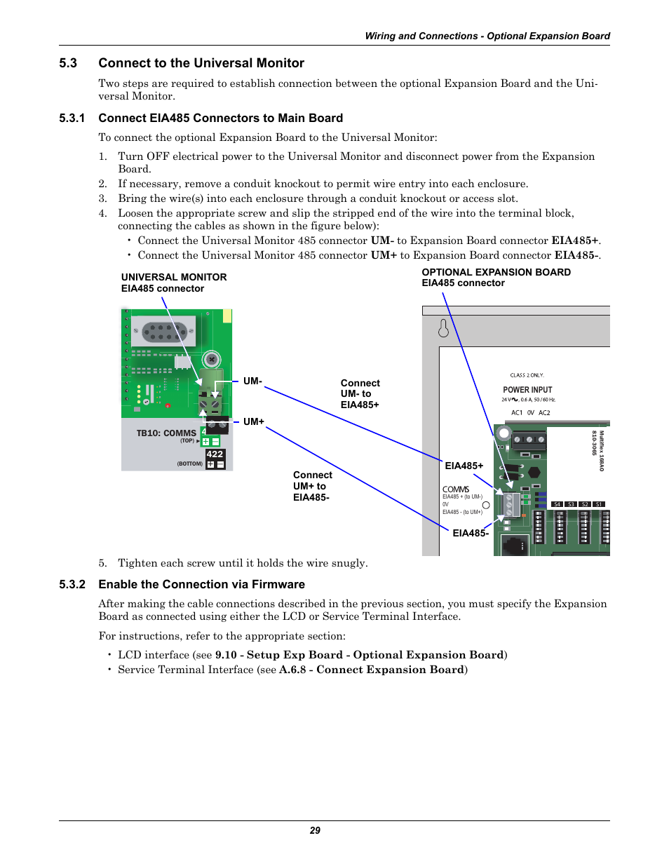 3 connect to the universal monitor, 1 connect eia485 connectors to main board, 2 enable the connection via firmware | Connect to the universal monitor, Connect eia485 connectors to main board, Enable the connection via firmware, Connect eia485 connectors, To main board, Connect eia485 connectors to, Main board | Liebert Universal Monitor User Manual | Page 37 / 144