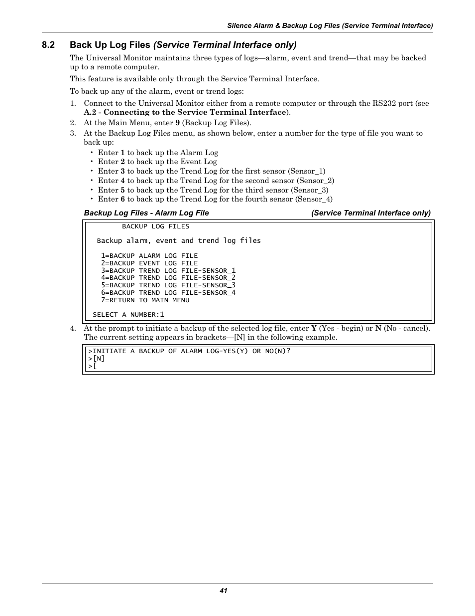 Back up log files | Liebert Universal Monitor User Manual | Page 49 / 144