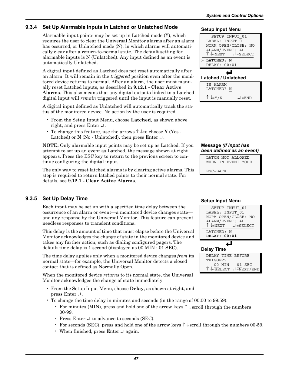 5 set up delay time, Set up delay time, See section 9.3.4 ) | Liebert Universal Monitor User Manual | Page 55 / 144