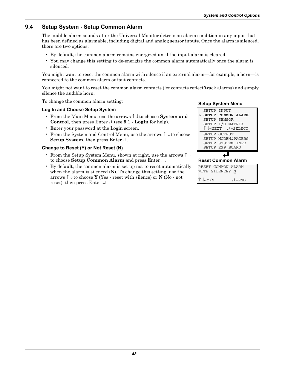 4 setup system - setup common alarm, Setup system - setup common alarm, Setup system - setup | Common alarm, Setup common alarm | Liebert Universal Monitor User Manual | Page 56 / 144