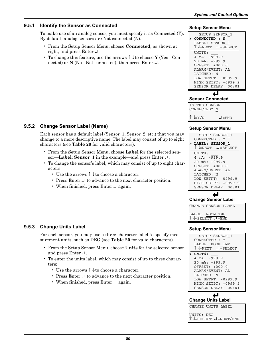 1 identify the sensor as connected, 2 change sensor label (name), 3 change units label | Identify the sensor as connected, Change sensor label (name), Change units label | Liebert Universal Monitor User Manual | Page 58 / 144