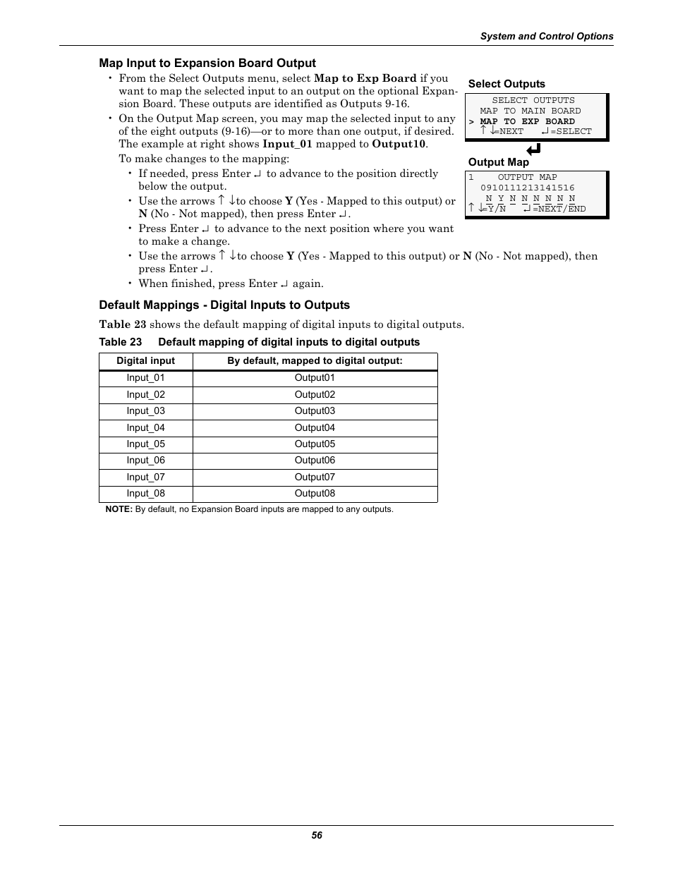 Map input to expansion board output, Default mappings - digital inputs to outputs, Table 23 | Liebert Universal Monitor User Manual | Page 64 / 144