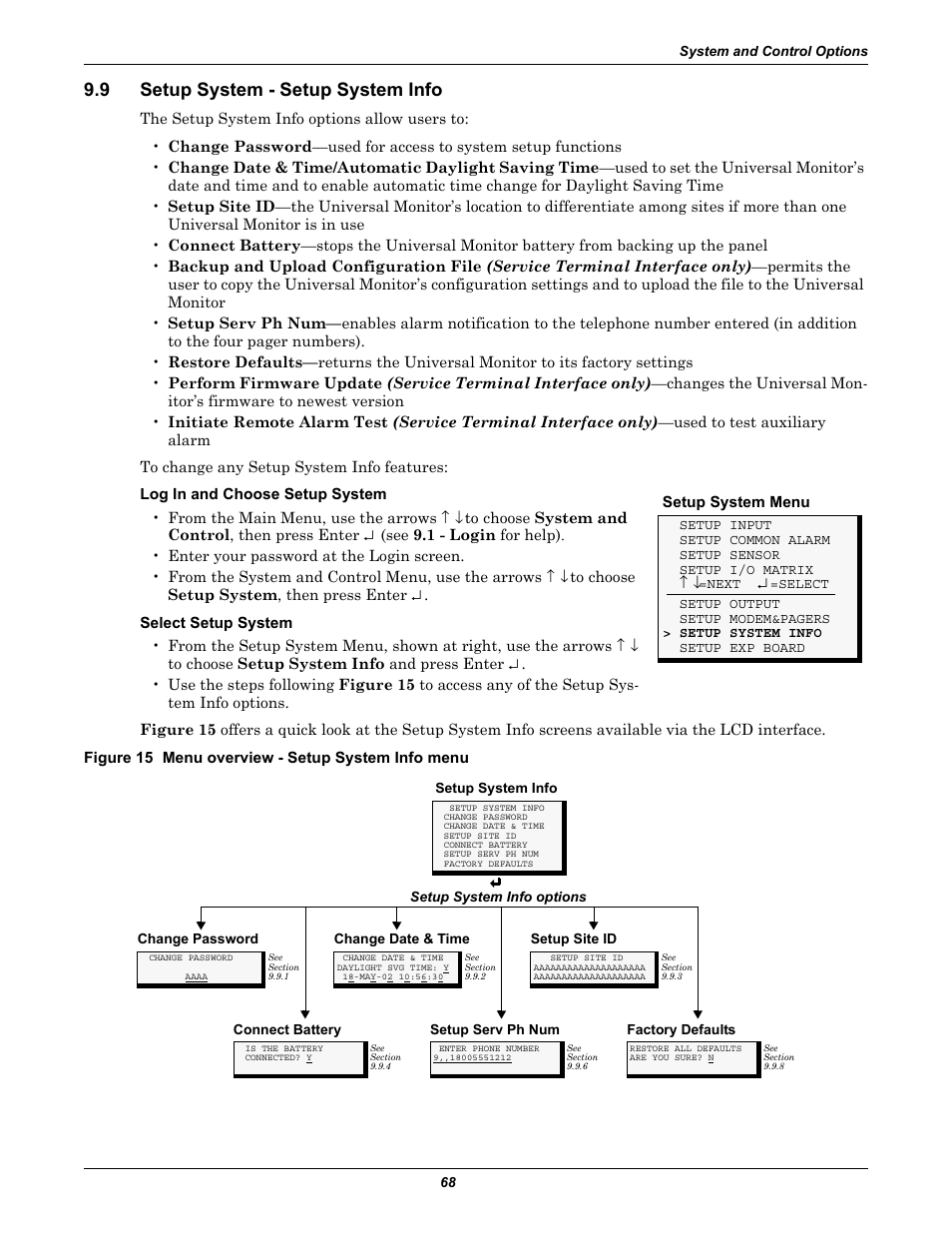 9 setup system - setup system info, Figure 15 menu overview - setup system info menu, Setup system - setup system info | Figure 15 | Liebert Universal Monitor User Manual | Page 76 / 144