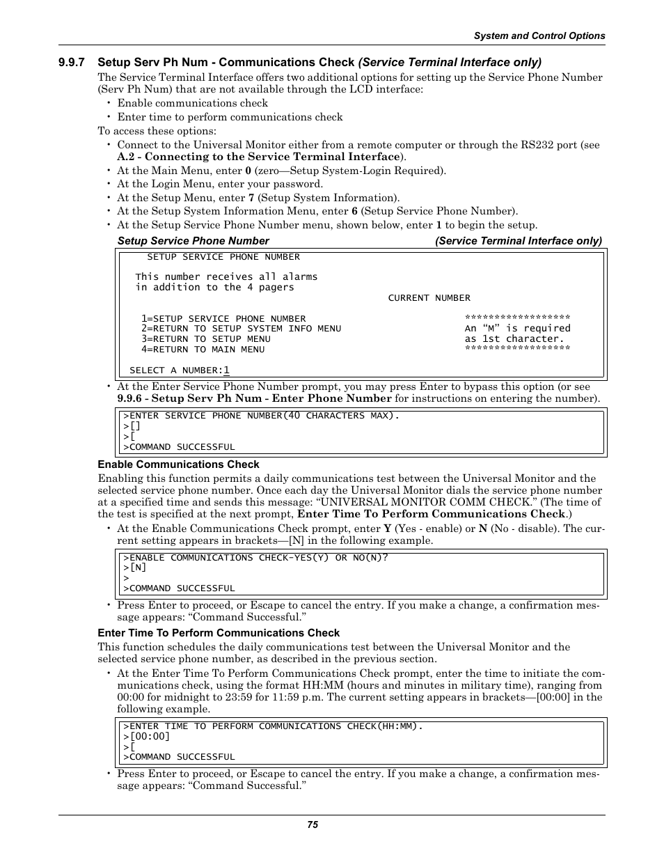 Setup serv ph num - communications check | Liebert Universal Monitor User Manual | Page 83 / 144