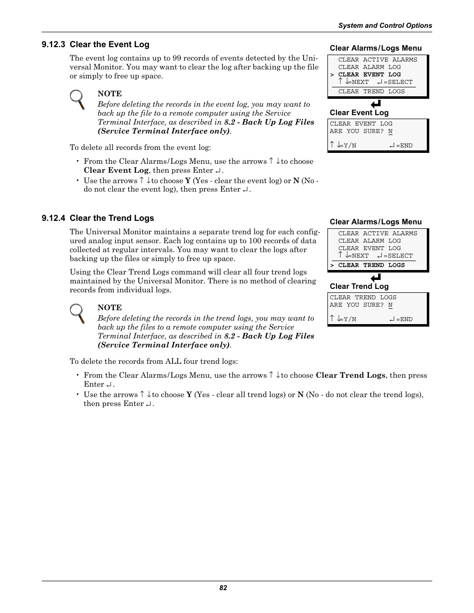 3 clear the event log, 4 clear the trend logs, 3 clear the event log 9.12.4 clear the trend logs | Clear the event log, Clear the trend logs | Liebert Universal Monitor User Manual | Page 90 / 144