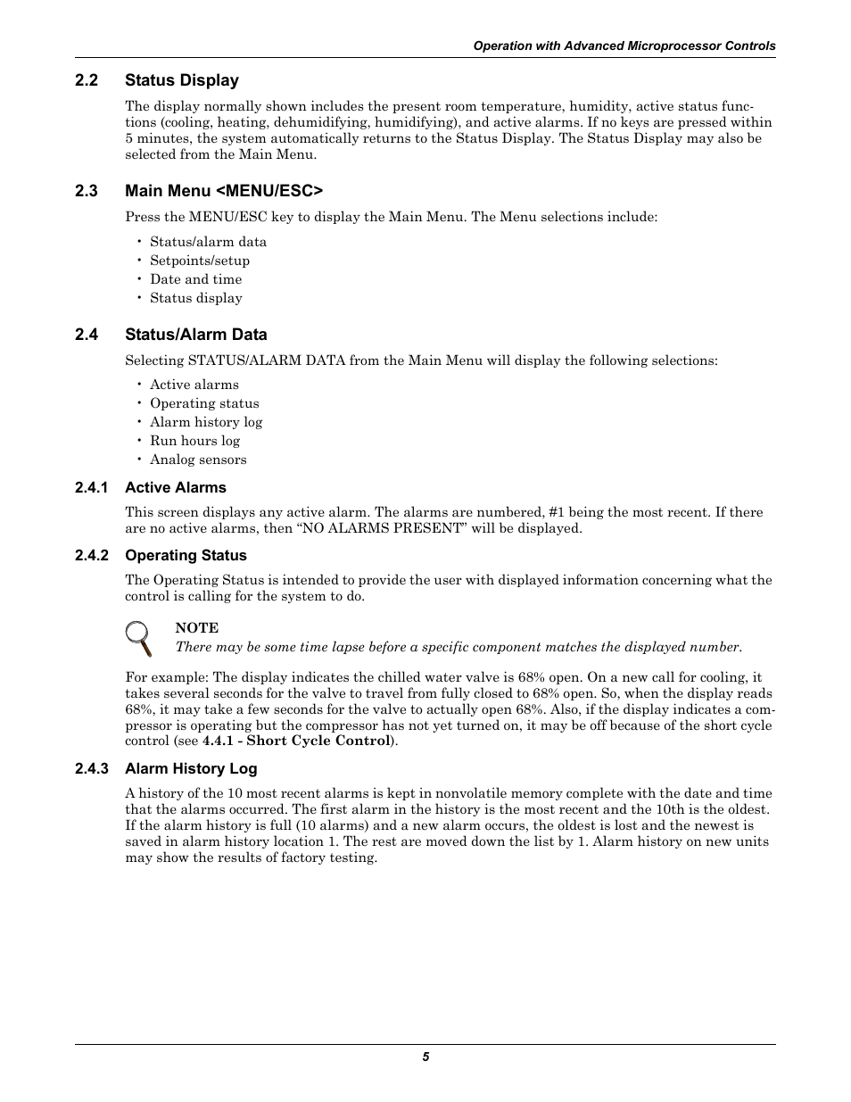 2 status display, 3 main menu <menu/esc, 4 status/alarm data | 1 active alarms, 2 operating status, 3 alarm history log, Status display, Main menu <menu/esc, Status/alarm data, Active alarms | Liebert CHALLENGER 3000 User Manual | Page 13 / 76