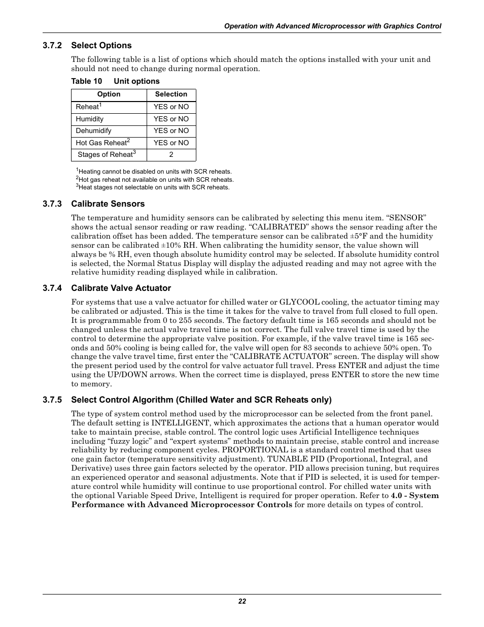 2 select options, Table 10 unit options, 3 calibrate sensors | 4 calibrate valve actuator, Select options, Calibrate sensors, Calibrate valve actuator, Table 10, Unit options | Liebert CHALLENGER 3000 User Manual | Page 30 / 76
