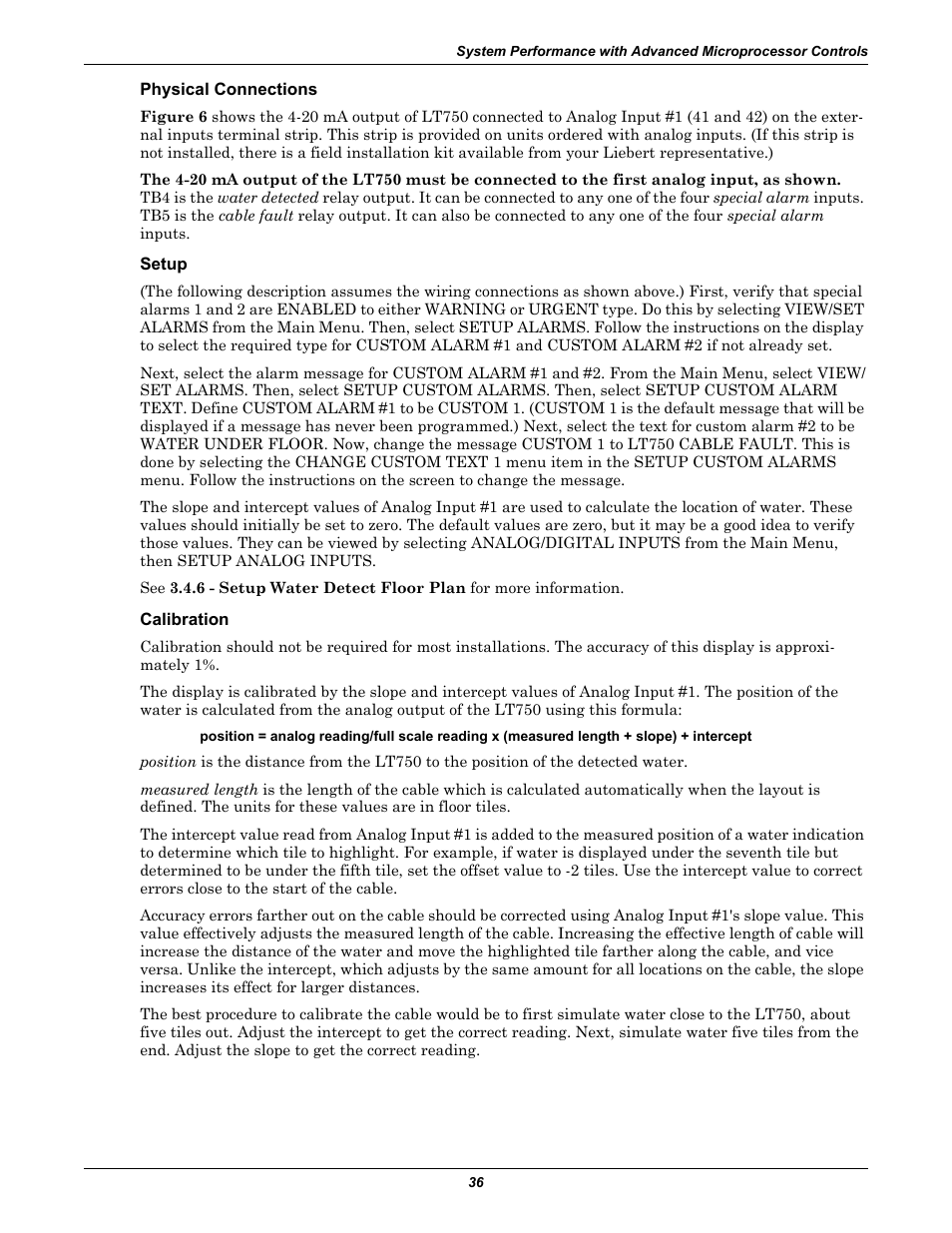 Physical connections, Setup, Calibration | Liebert CHALLENGER 3000 User Manual | Page 44 / 76