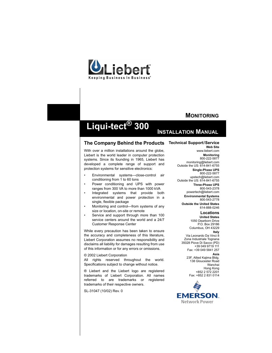 Liqui-tect, The company behind the products, Onitoring | Nstallation, Anual | Liebert Liqui-tect 300 User Manual | Page 10 / 10