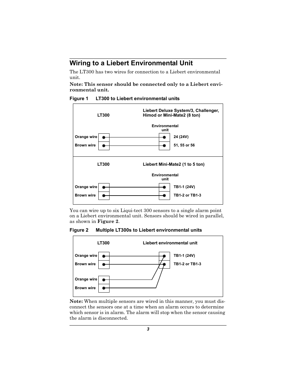 Wiring to a liebert environmental unit, Figure1 lt300 to liebert environmental units, Iring | Iebert, Nvironmental | Liebert Liqui-tect 300 User Manual | Page 7 / 10