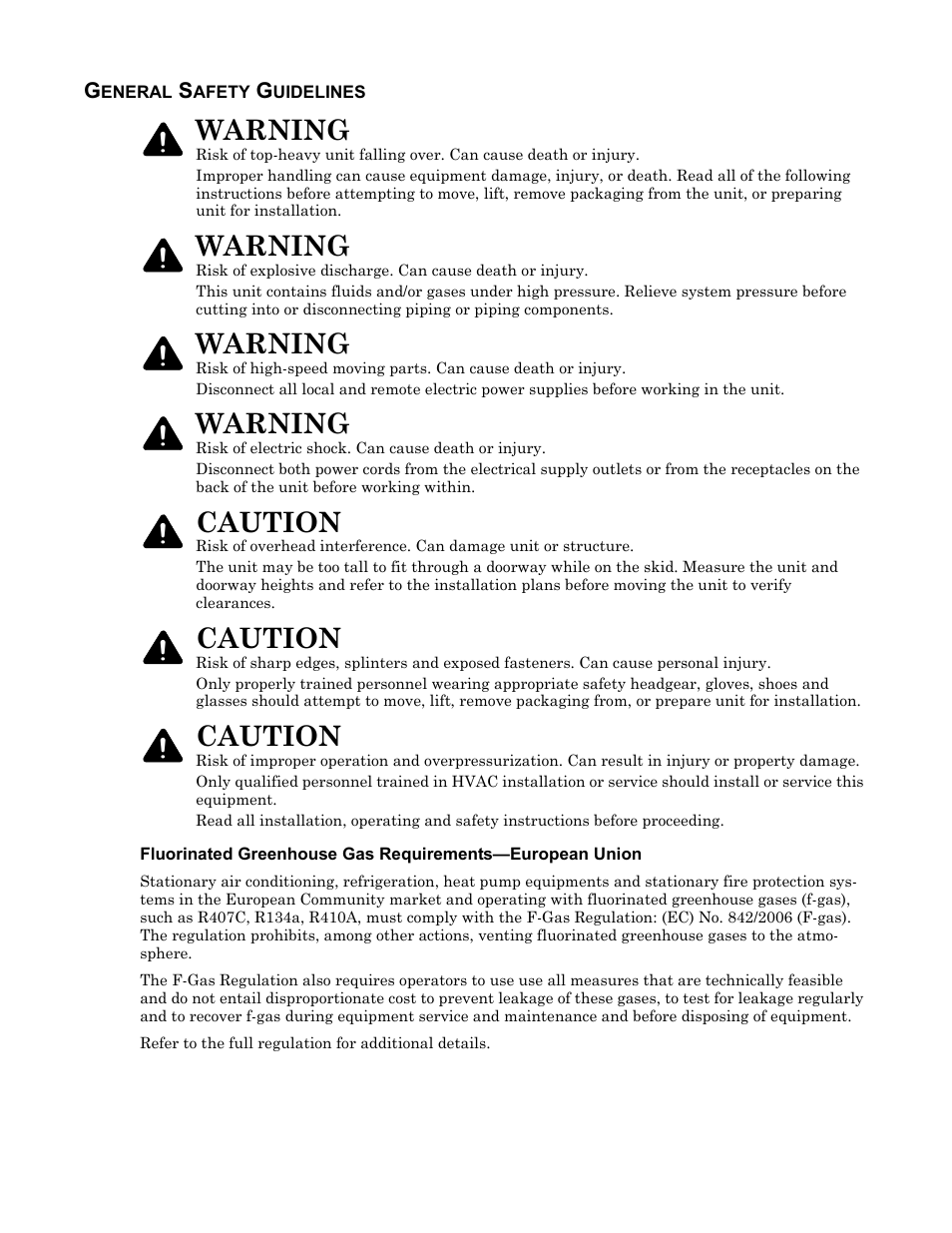General safety guidelines, Warning, Caution | Liebert Cooling Modules XDH User Manual | Page 2 / 36