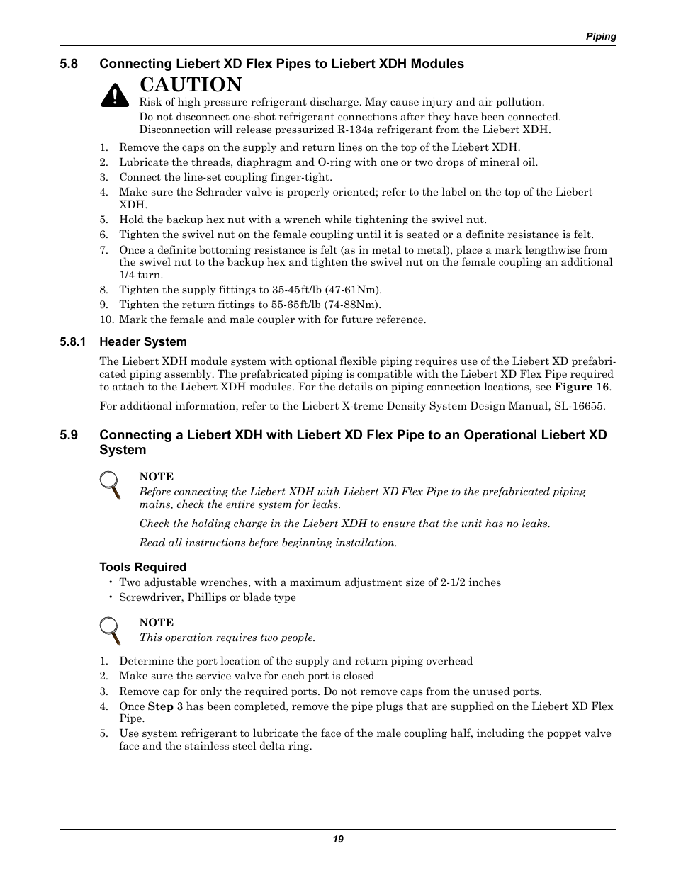 1 header system, Tools required, Header system | Caution | Liebert Cooling Modules XDH User Manual | Page 23 / 36