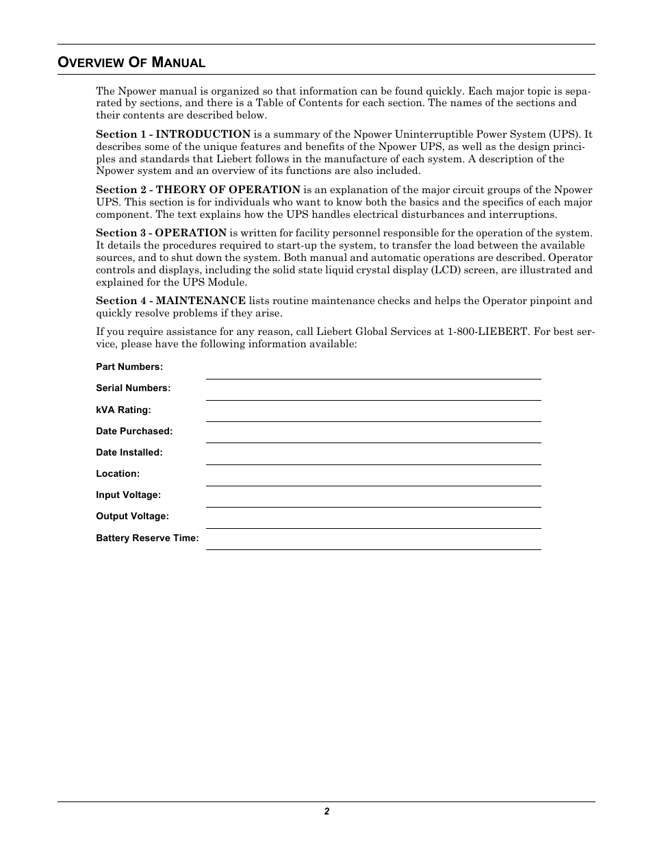 Overview of manual, Verview, Anual | Liebert 30-130kVA User Manual | Page 10 / 112