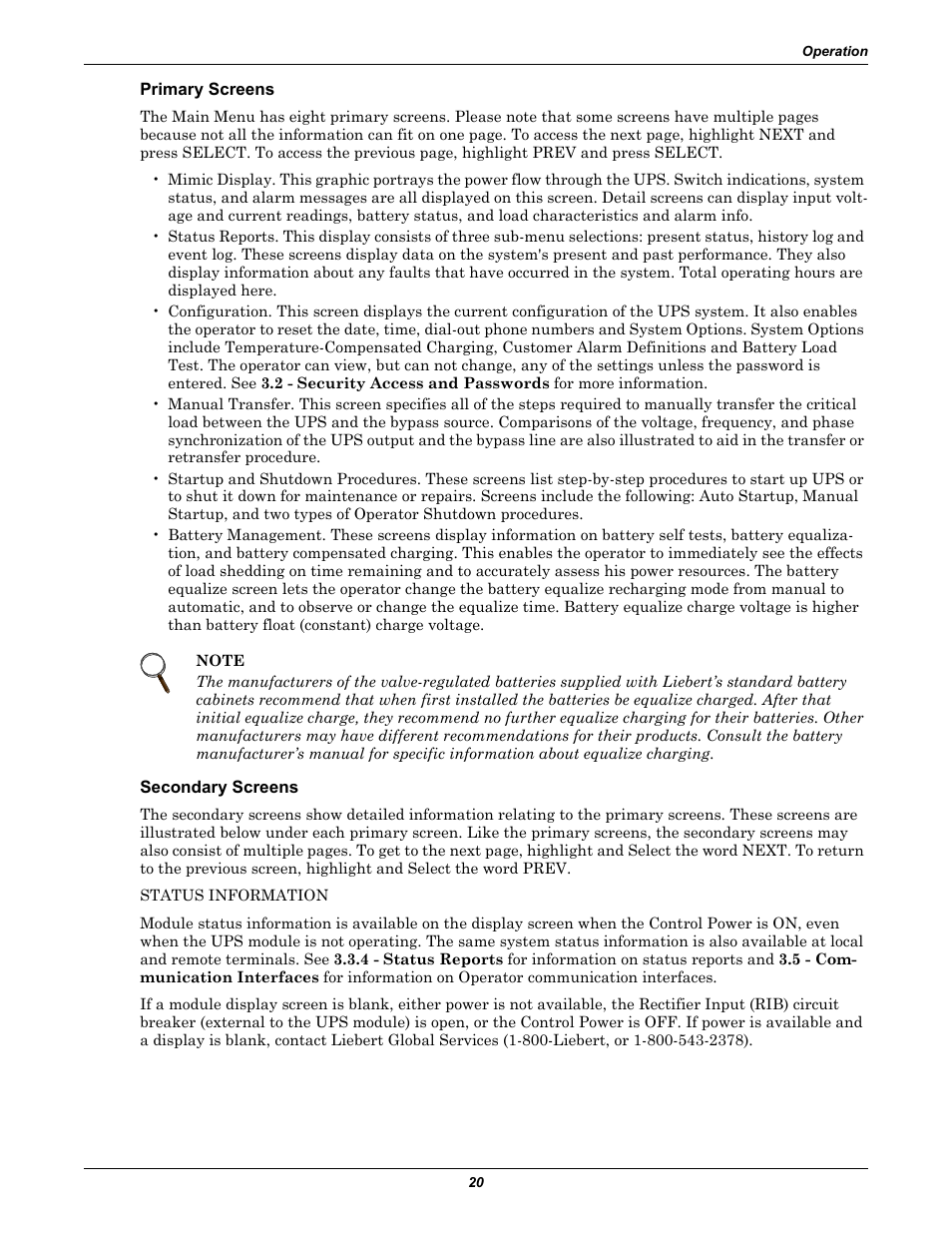 Primary screens, Secondary screens | Liebert 30-130kVA User Manual | Page 28 / 112
