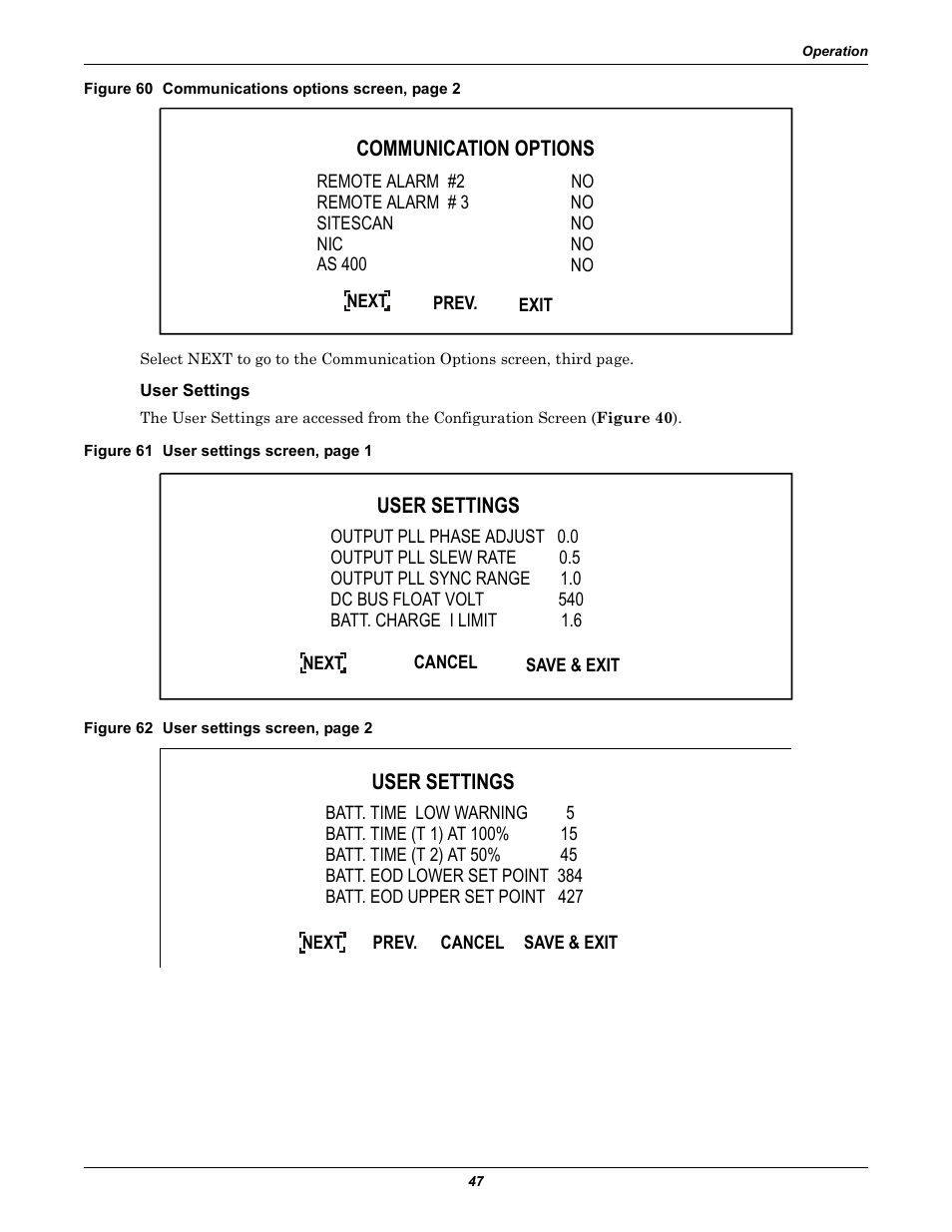 User settings | Liebert 30-130kVA User Manual | Page 55 / 112