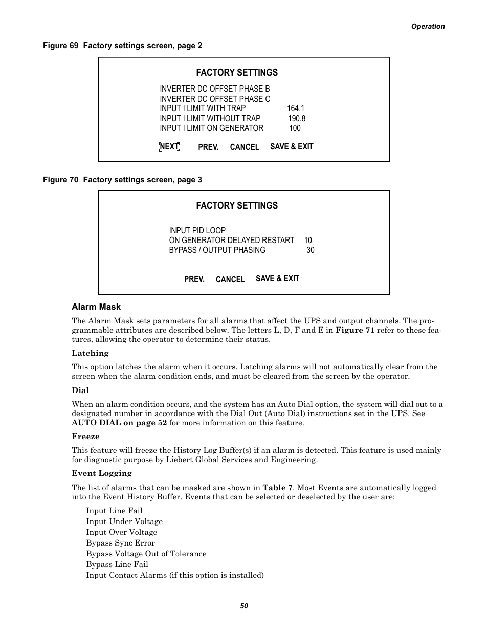 Alarm mask | Liebert 30-130kVA User Manual | Page 58 / 112