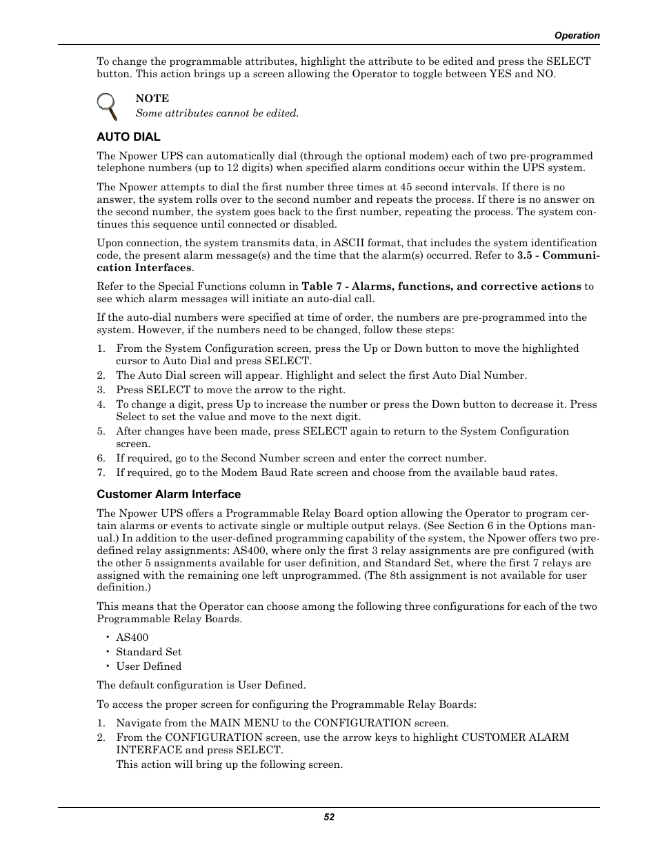 Auto dial, Customer alarm interface | Liebert 30-130kVA User Manual | Page 60 / 112