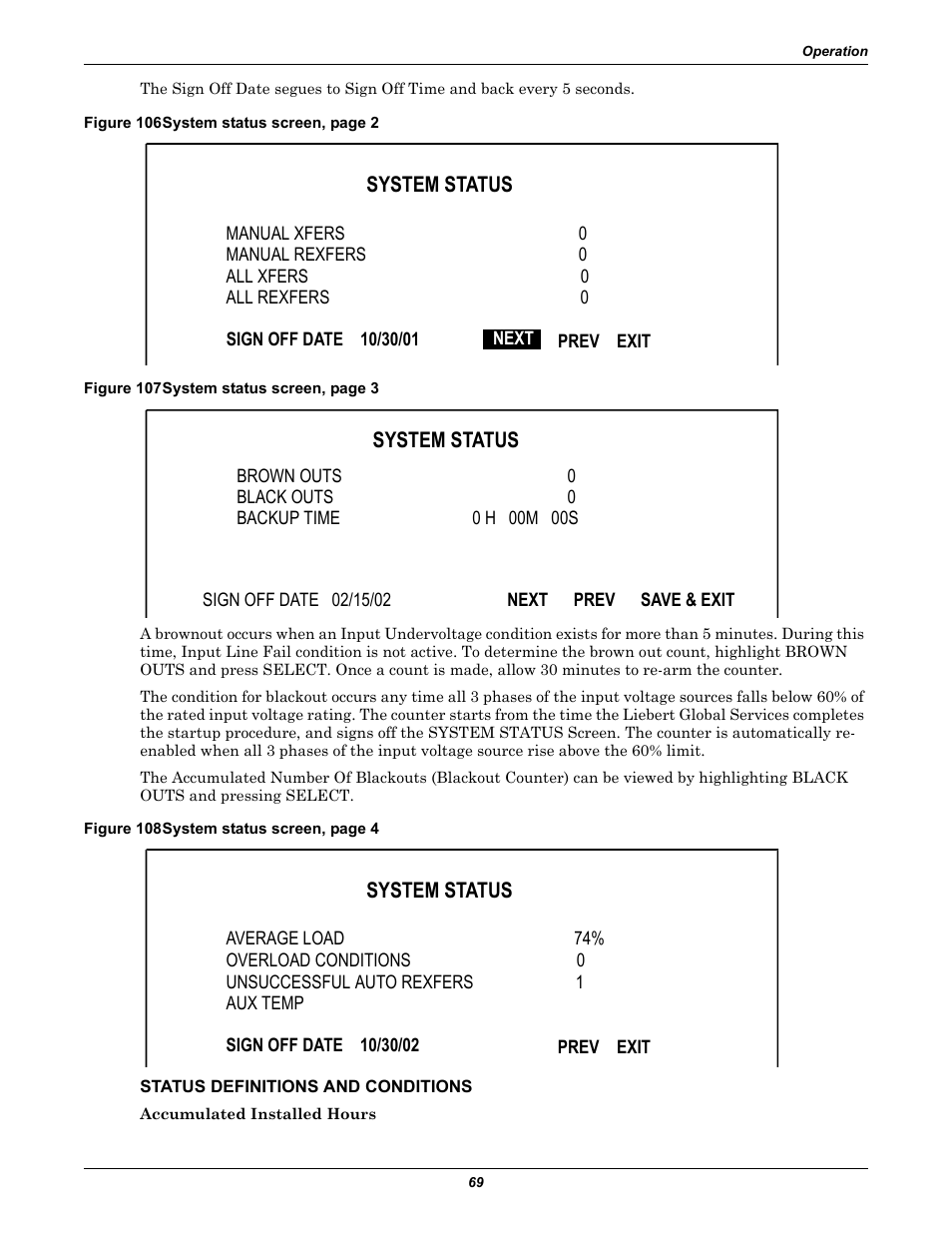 Status definitions and conditions, System status | Liebert 30-130kVA User Manual | Page 77 / 112