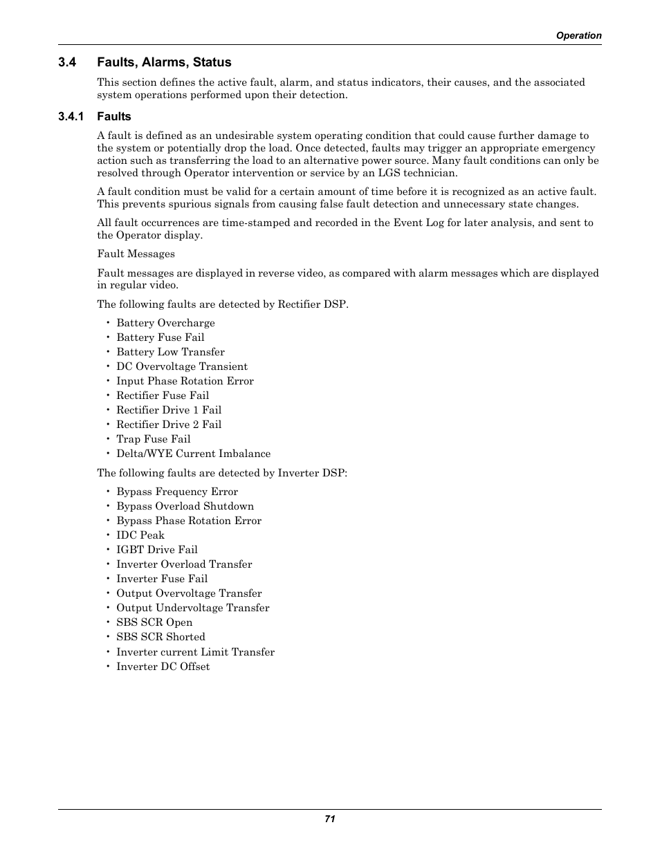 4 faults, alarms, status, 1 faults, Faults, alarms, status | Faults | Liebert 30-130kVA User Manual | Page 79 / 112