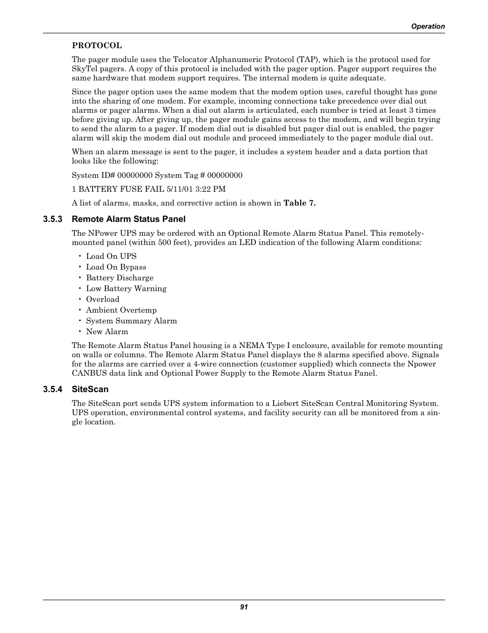 3 remote alarm status panel, 4 sitescan, Remote alarm status panel | Sitescan | Liebert 30-130kVA User Manual | Page 99 / 112